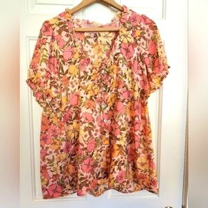 Show me your Mumu size small poppy pink floral short sleeve top brunch feminine